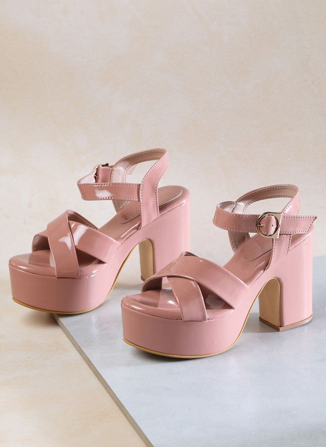 She Zone Peach Block Heel Sandals for Women - Image 1