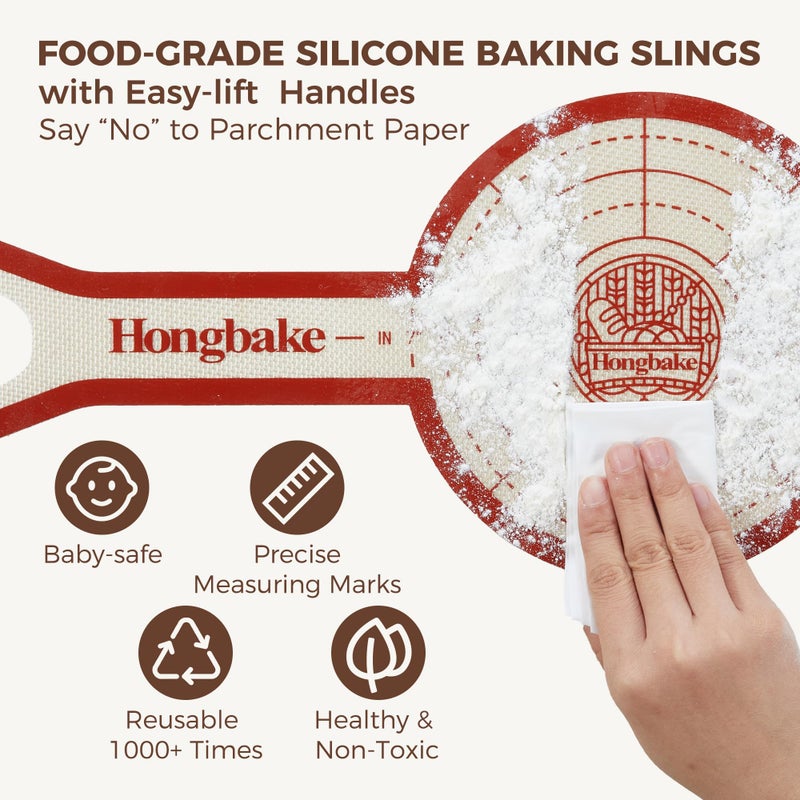 HONGBAKE 8 Inch Round Cake Pan Set for Baking with 2 Pcs Silicone Baking Sling Mats, Nonstick Circle Cake Pans Set of 2, 2.5" Deeper Layer Cake Tin for Oven, Cheesecake Mold, Huty Duty, Golden - Image 3