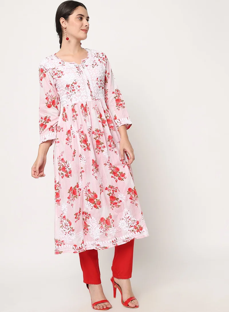 Alaya Women Hand Embroidered Chikankari Cotton Kurta-AL3583