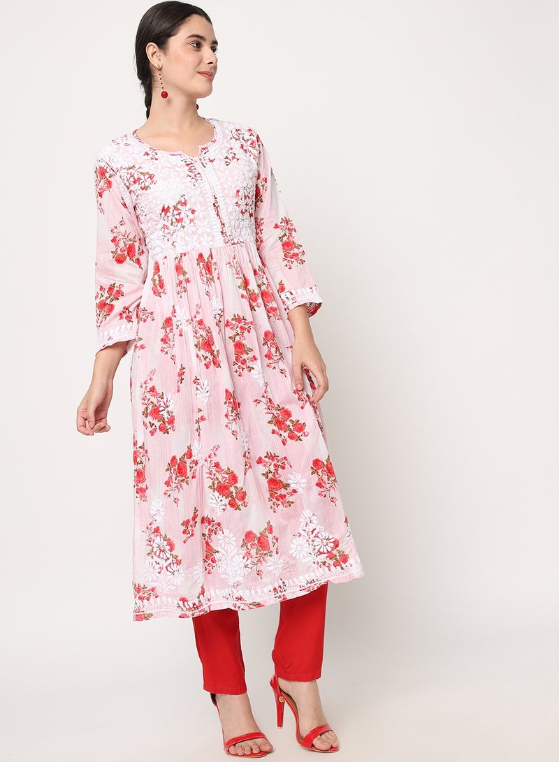 الايا كورتا قطن مطرزة يدوياً بالتشيكانكاري للنساء - Image 5