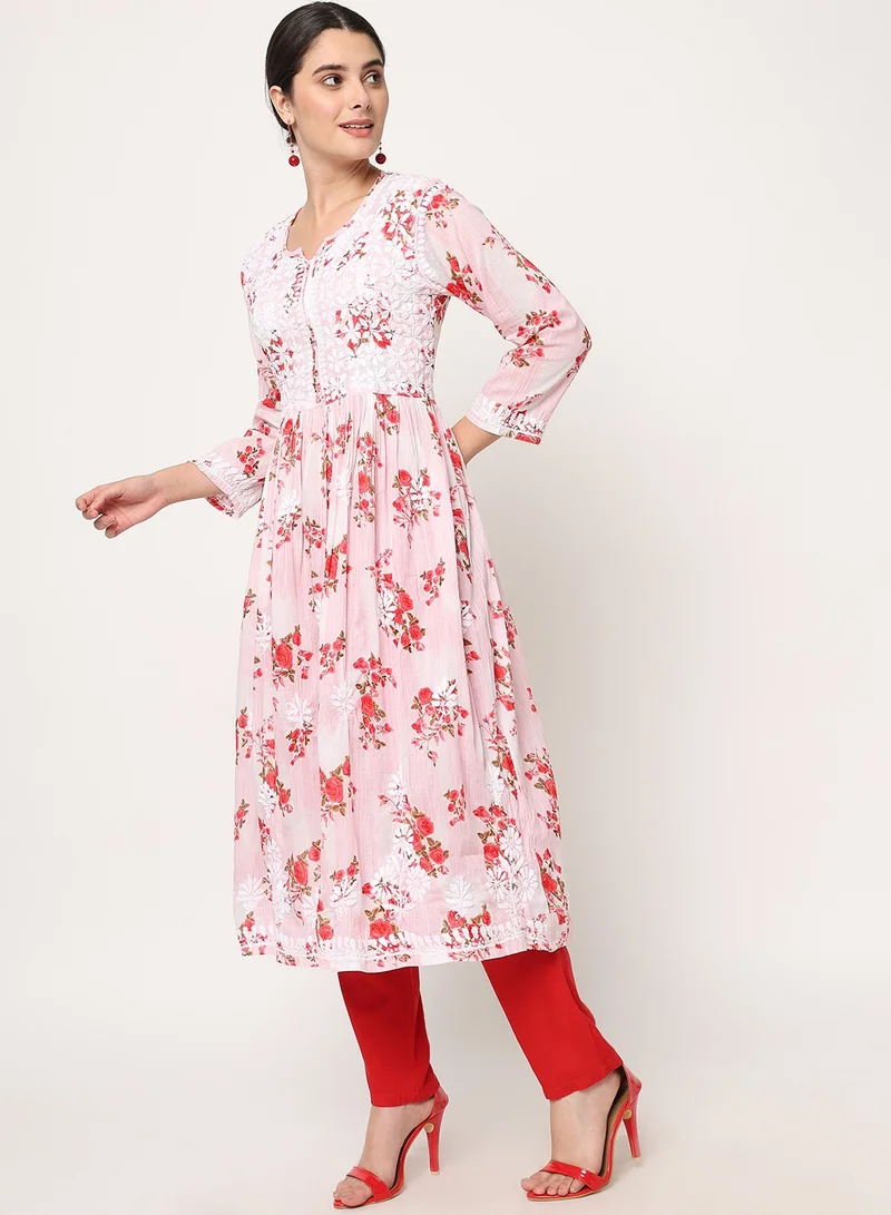 Alaya Women Hand Embroidered Chikankari Cotton Kurta-AL3583
