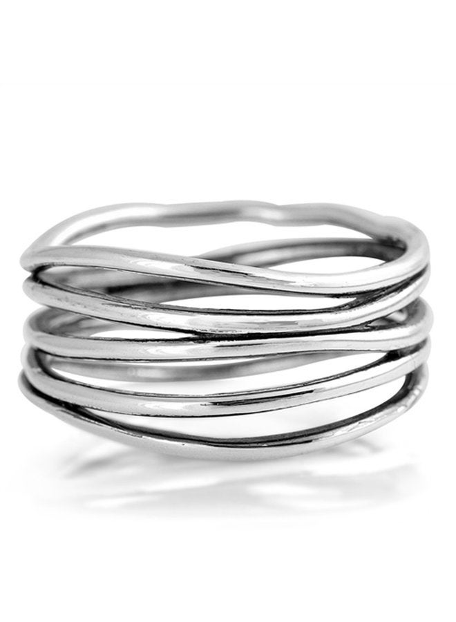 Sac Silver Oxidized Stacked Bar Knot Wide Wedding Ring New 925 Sterling Silver Open Band Size 9 - Image 1