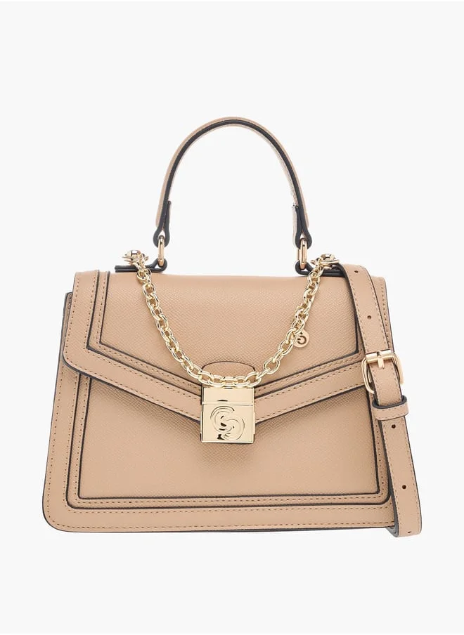 Celeste Solid Satchel Bag with Flap Closure and Detachable Strap