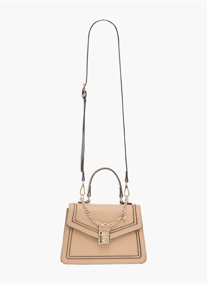 Celeste Solid Satchel Bag with Flap Closure and Detachable Strap