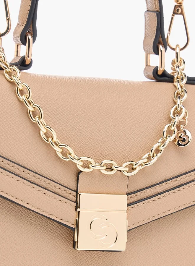 سيليست Solid Satchel Bag with Flap Closure and Detachable Strap