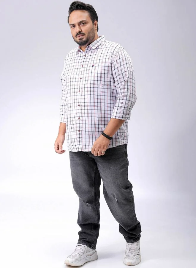 HARDSODA Men Plus Size Regular Fit Checkered Spread Collar Full Sleeves Casual Shirt
