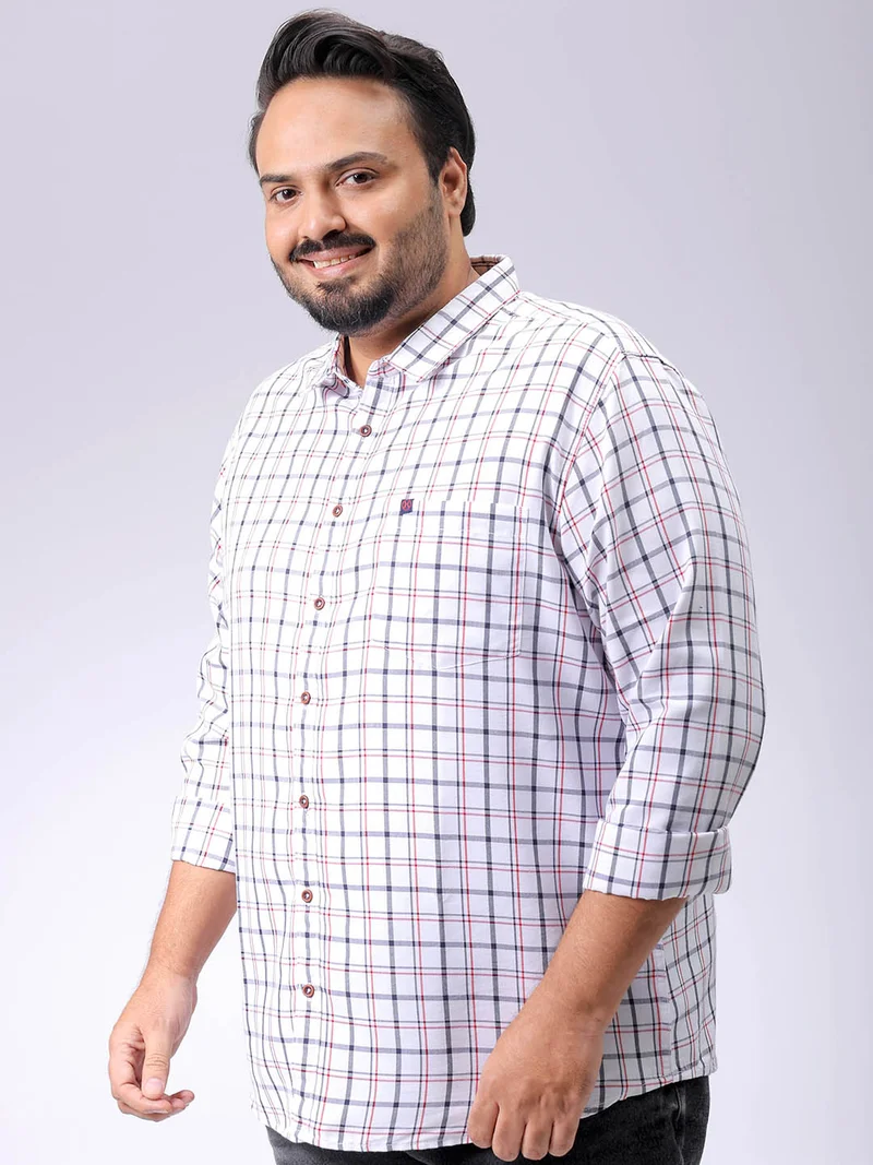 HARDSODA Men Plus Size Regular Fit Checkered Spread Collar Full Sleeves Casual Shirt
