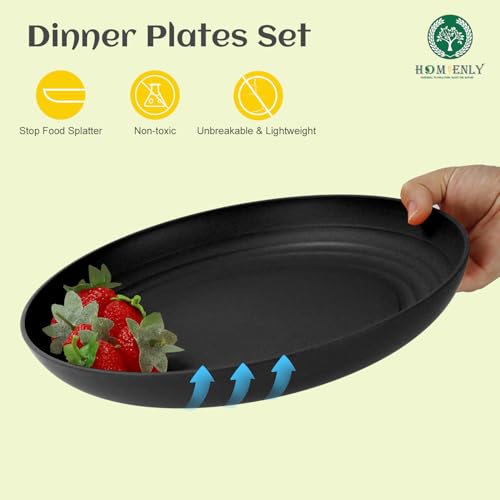 Homienly Wheat Straw Plates Set - 11 inch Reusable Large Dinner Plates Set of 8, Lightweight Unbreakable Salad Plates, Microwave and Dishwasher Safe Plates, Deep Plates for Dinner, Camping - Black - Image 4