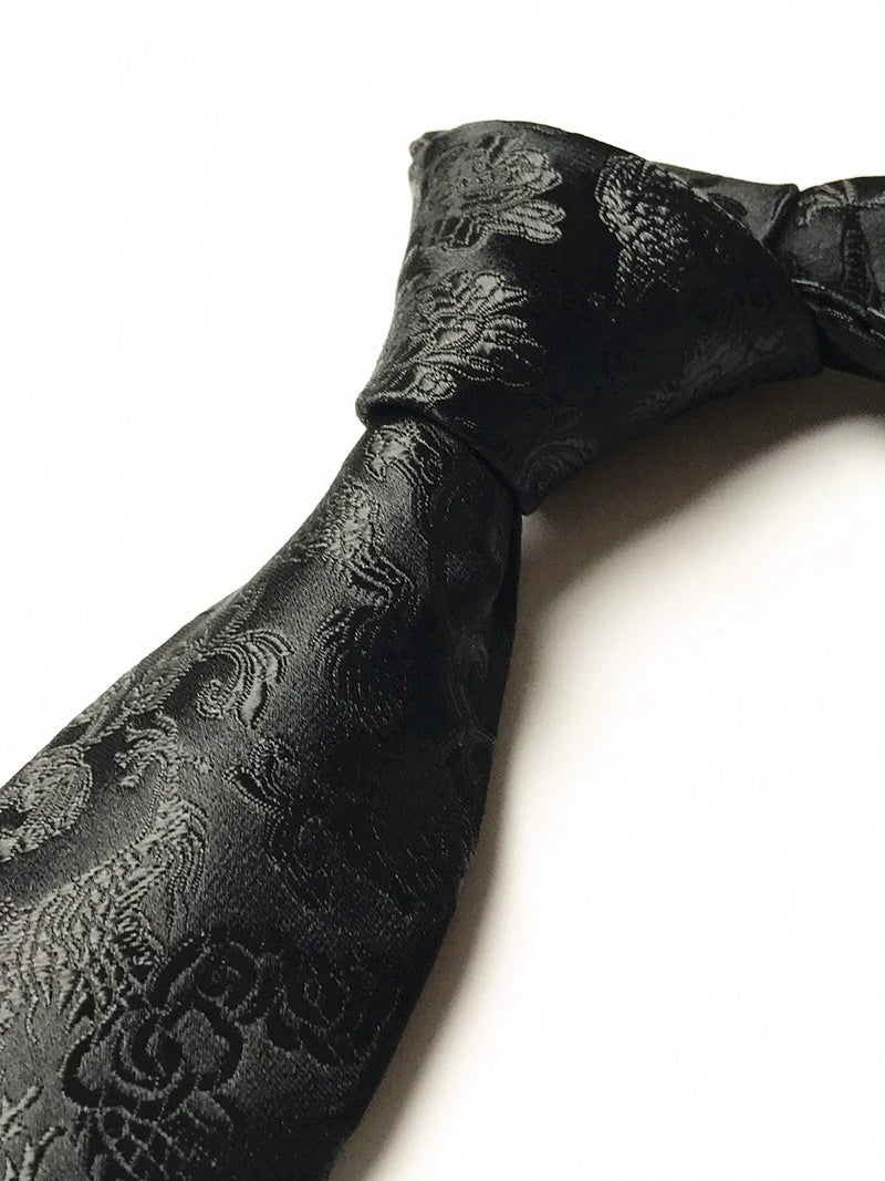 Elfeves Mens Solid Black Jacquard Woven Casual Silk Nice Ties Neckties Suitable Business - Image 2