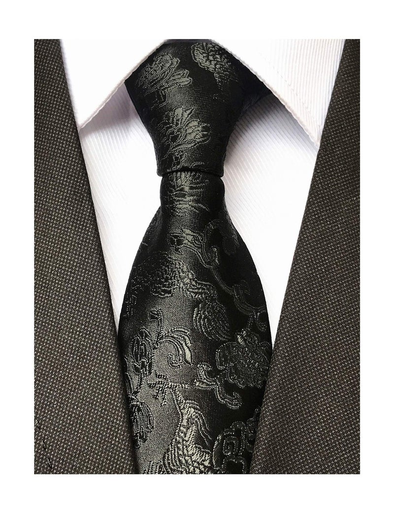 Elfeves Mens Solid Black Jacquard Woven Casual Silk Nice Ties Neckties Suitable Business - Image 5
