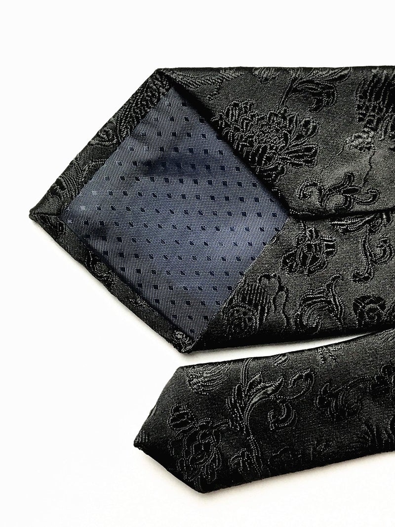 Elfeves Mens Solid Black Jacquard Woven Casual Silk Nice Ties Neckties Suitable Business - Image 4