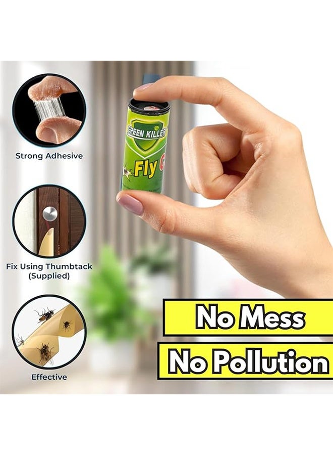 GREEN KILLER 16 Pcs Fly Catcher Sticky Tape, Fly Paper Without Insecticides, Indoor Fly Trap, Kitchen Sticky Fly Trap for Indoor or Outdoor Use - Image 4