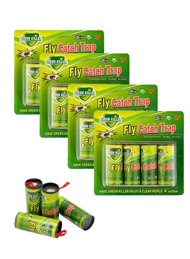 GREEN KILLER 16 Pcs Fly Catcher Sticky Tape, Fly Paper Without Insecticides, Indoor Fly Trap, Kitchen Sticky Fly Trap for Indoor or Outdoor Use - Image 1