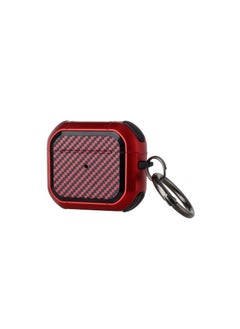 Shockproof Case Carbon Fiber Heavy Duty Cover With Keychain For Apple Airpods 3 (3rd Generation) RED