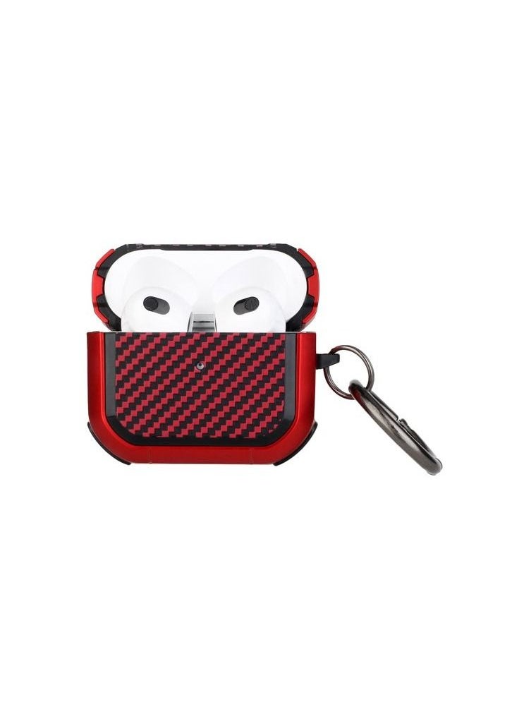 ACLIX - Shockproof Case Carbon Fiber Heavy Duty Cover With Keychain For Apple Airpods 3 (3rd Generation) RED - Image 1