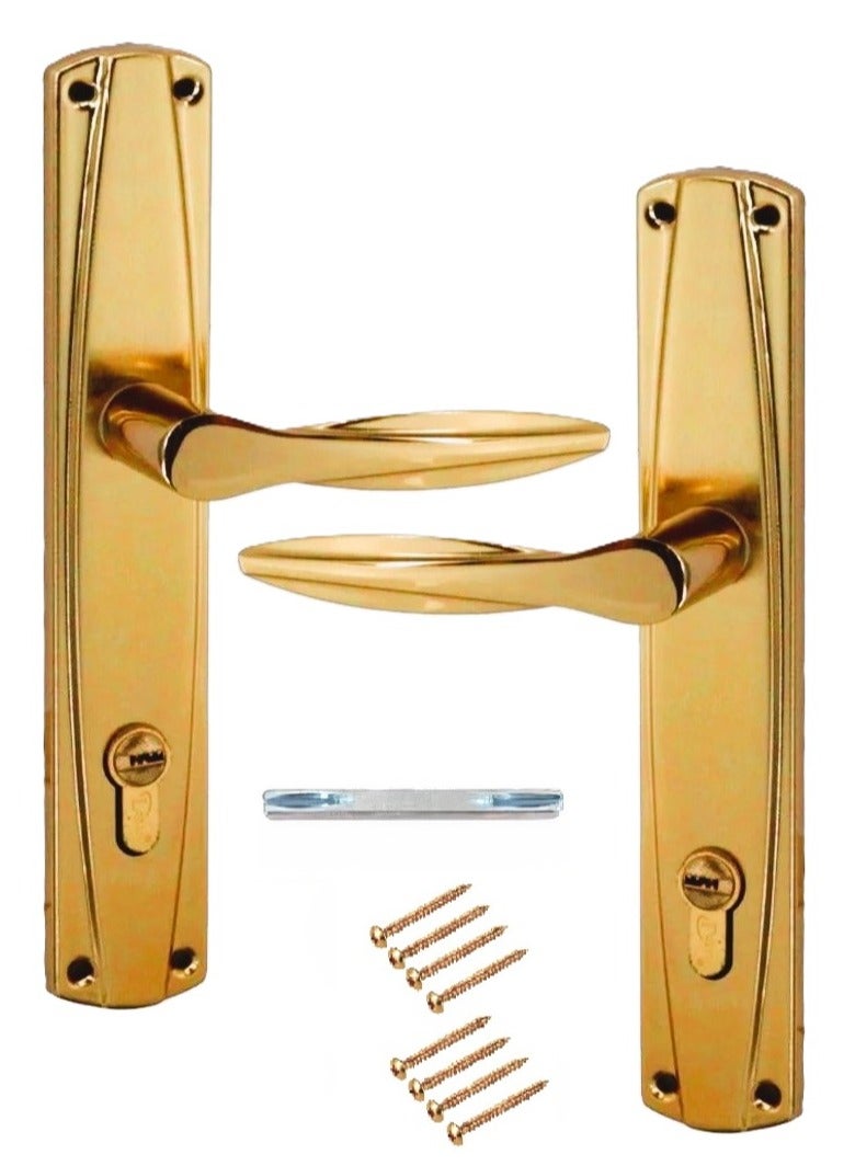 tucra Pair Of Door Handles With Lock Slot golden Color - Image 1