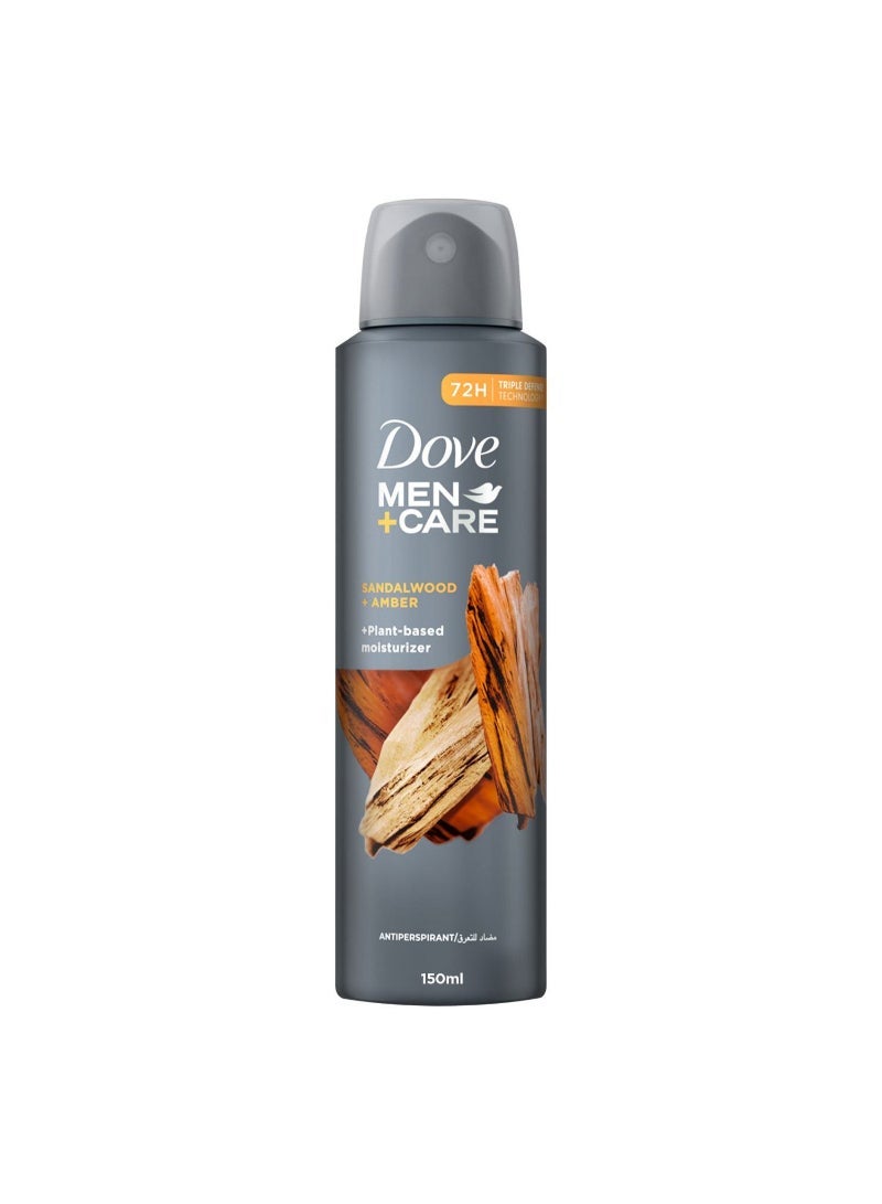 Dove Men+Care Anti-Perspirant Deodorant Spray Sandalwood & Amber Plant-Based Moisturizer Triple Defense Technology 72H Protection 150 ml