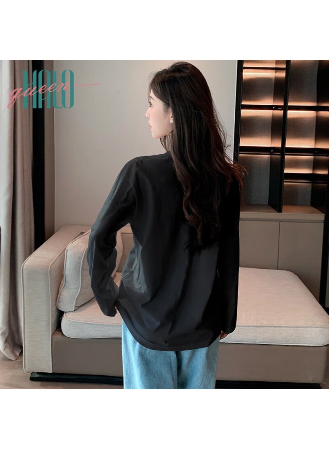 HALOQUEEN Halo Queen Long-sleeve T-shirt For Women, Spring And Autumn Thin Style, Round Neck, American Sweet Cool Cat Print, Base Layer Top, New Product - Image 3
