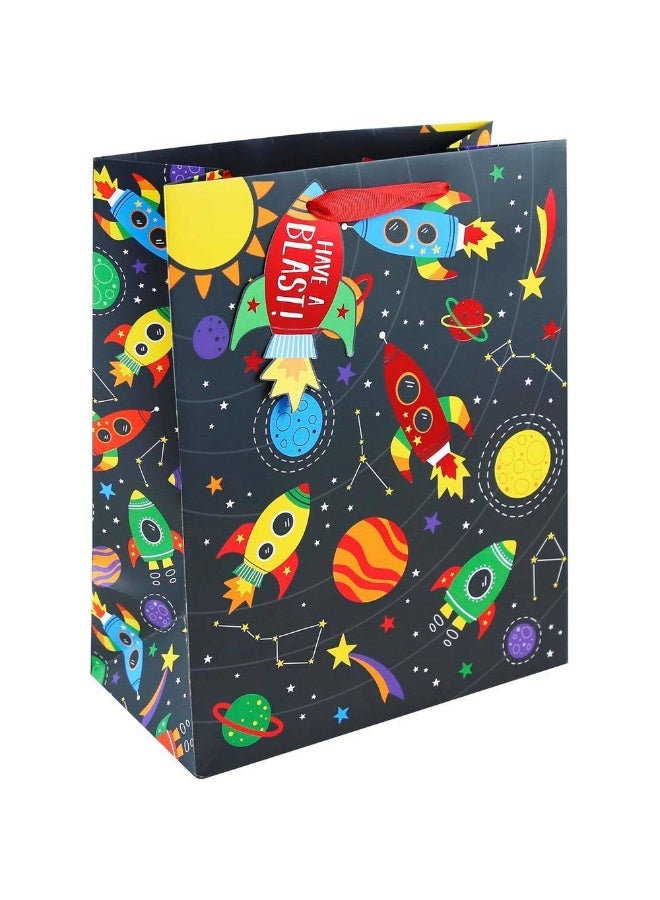 EuroWrap Fantastic Space Themed Gift Bag with Happy Birthday Gift Tag and Red Handle - Image 2