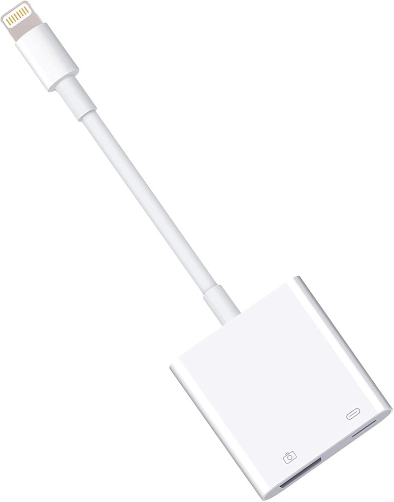 Lightning to USB with charging port OTG adapter (white), suitable for iPhone, tablet, can be connected to camera, card reader, U disk - Image 2