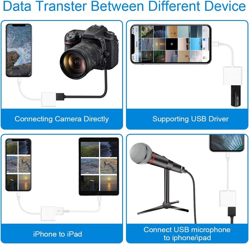 Lightning to USB with charging port OTG adapter (white), suitable for iPhone, tablet, can be connected to camera, card reader, U disk - Image 5