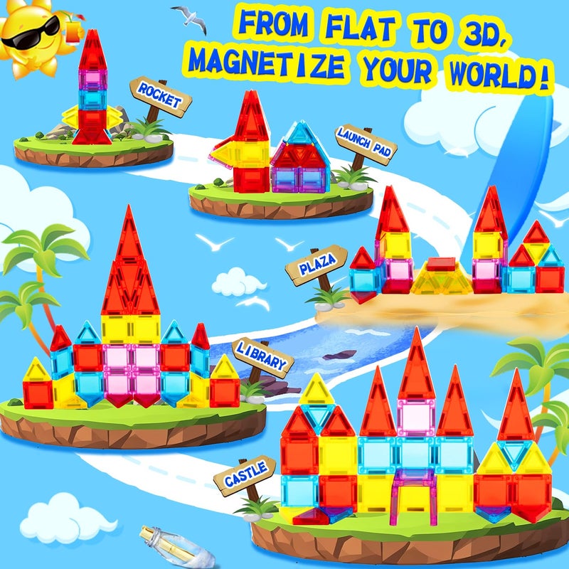 GEKETY Mini Magnetic Tiles for Kids, Magnetic Building Set, Construction STEM Travel Toys for Boy Girl Ages 3+, Montessori Preschool Learning Educational Sensory Magnet Creative Toy Gift for Toddlers, 32 Pcs - Image 3