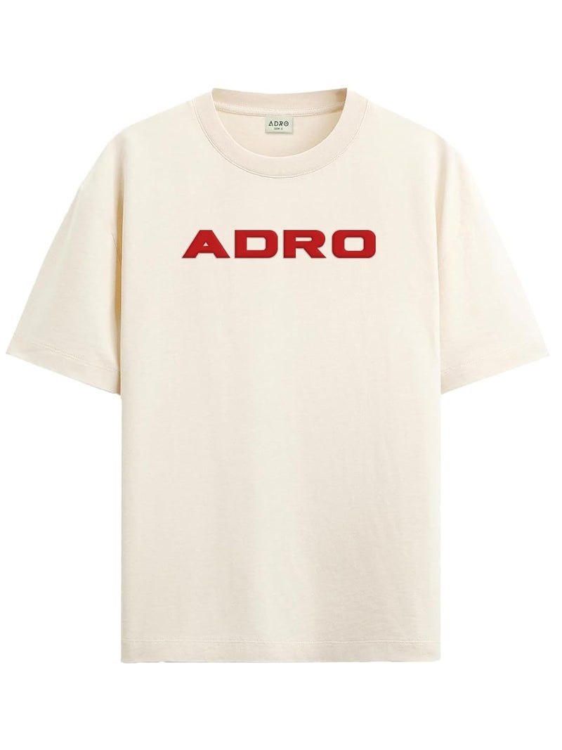 ADRO Men's Oversized Printed T-Shirt with Drop Shoulders - Beige - Image 5