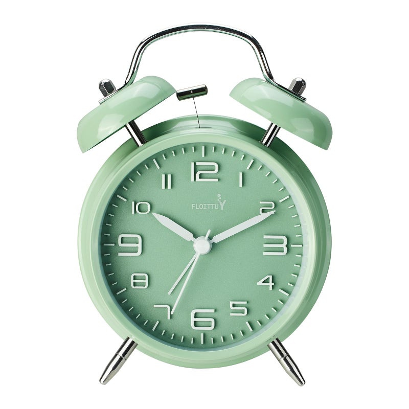 FLOITTUY (Loud Alarm for Deep Sleepers 4'' Twin Bell Alarm Clock, Stereo Digital Dial Alarm Clock with Backlight for Bedroom and Home Decoration(Pea Green) - Image 1