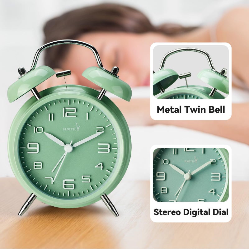 FLOITTUY (Loud Alarm for Deep Sleepers 4'' Twin Bell Alarm Clock, Stereo Digital Dial Alarm Clock with Backlight for Bedroom and Home Decoration(Pea Green) - Image 5