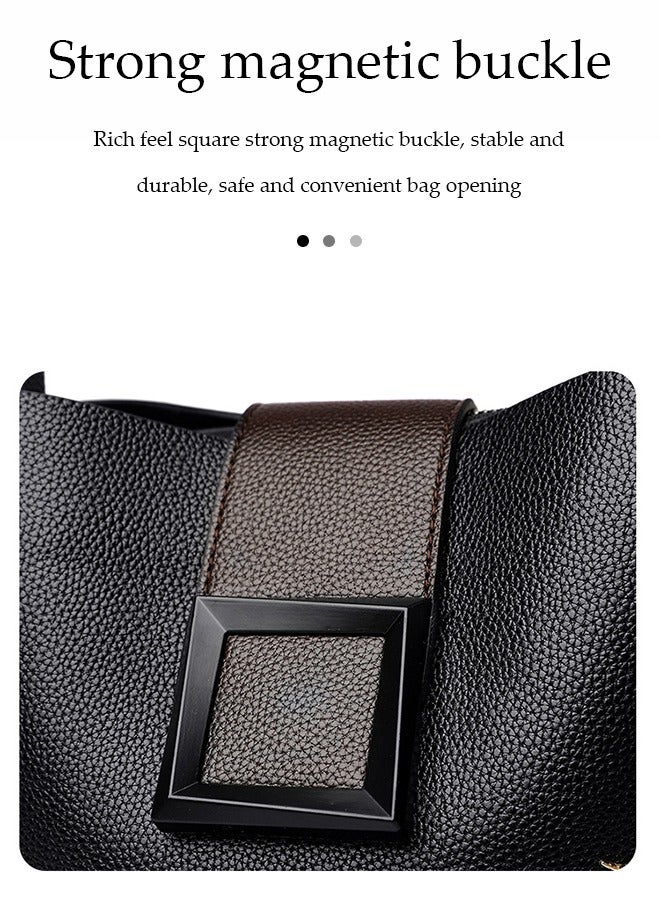 DUNISO Women's crossbody bag, PU leather bucket shaped handbag, adjustable shoulder strap, with square magnetic buckle, suitable for storing mobile phones, power banks, umbrellas, cosmetics, 21 * 35 * 19cm, black - Image 3