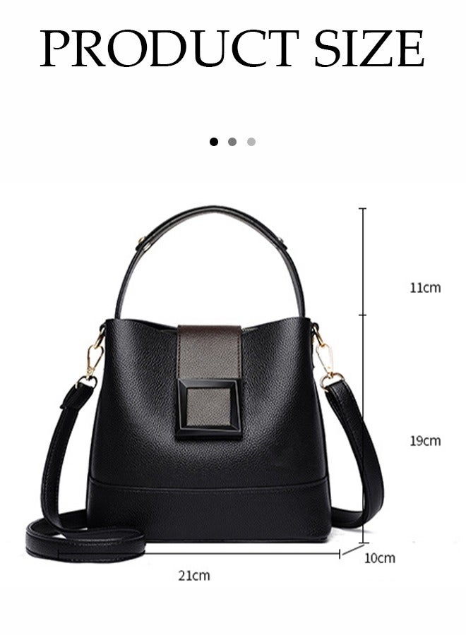 DUNISO Women's crossbody bag, PU leather bucket shaped handbag, adjustable shoulder strap, with square magnetic buckle, suitable for storing mobile phones, power banks, umbrellas, cosmetics, 21 * 35 * 19cm, black - Image 2