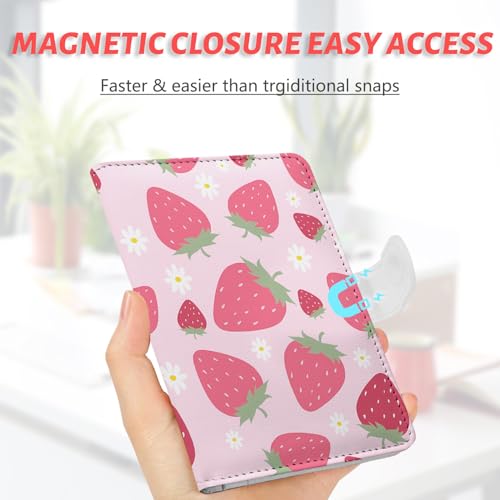 LumeTrav Passport Holder, Travel Wallet Cover with Pen Loop | Cute RFID Blocking Leather Case with Magnetic Closure for Travel Essentials-Strawberry - Image 5