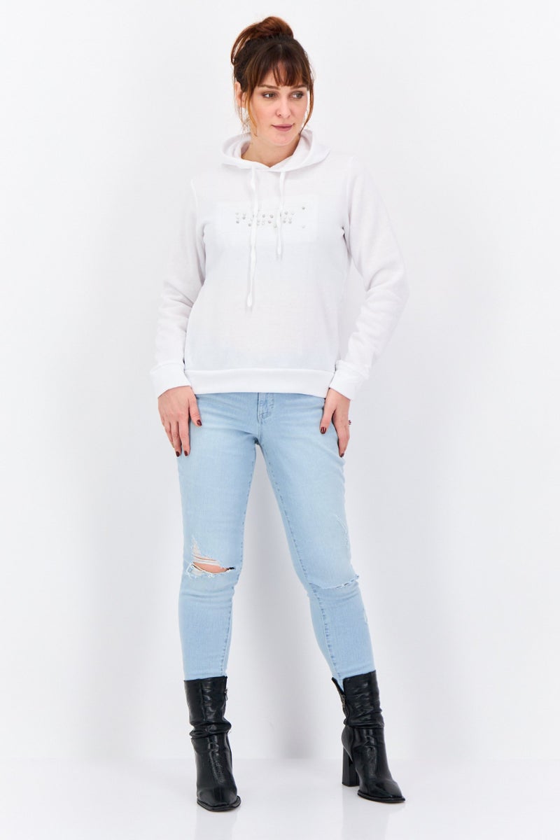 Buzz سويت شيرت منسوج بغطاء رأس للنساء، أبيض - Image 4