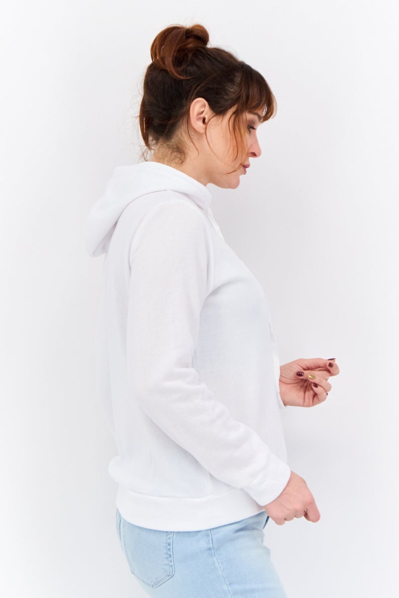 Buzz سويت شيرت منسوج بغطاء رأس للنساء، أبيض - Image 3