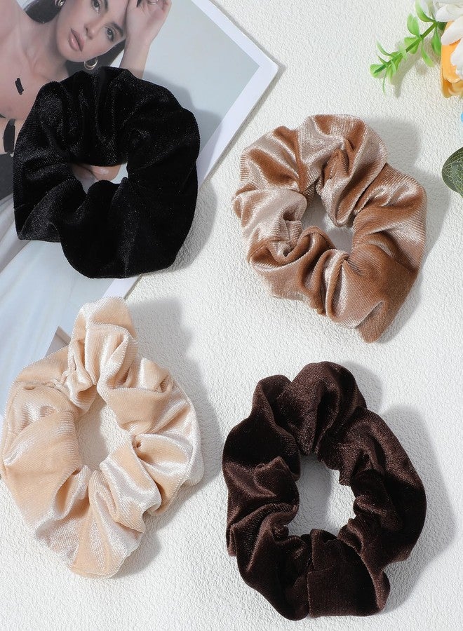 Ymapinc 4 Pcs Soft Hair Ties, Ymapinc Large Velvet Scrunchies for Women & Girls, Elastic Hair Bands for Thick/Thin Hair, Black & Dark Color Ponytail Holders Hair Accessories - Image 2