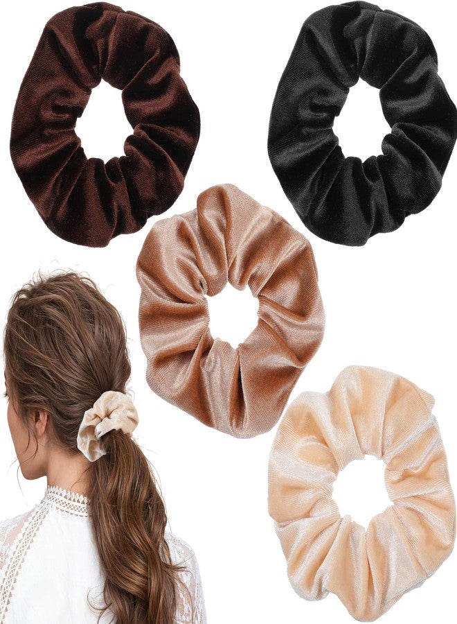 Ymapinc 4 Pcs Soft Hair Ties, Ymapinc Large Velvet Scrunchies for Women & Girls, Elastic Hair Bands for Thick/Thin Hair, Black & Dark Color Ponytail Holders Hair Accessories - Image 1