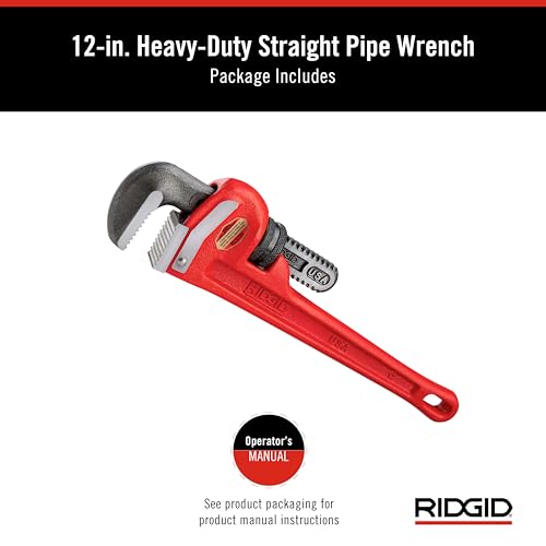 RIDGID 31015 Heavy-Duty Straight Pipe Wrench, 12" Sturdy Plumbing Wrench with Self Cleaning Threads and Hook Jaws, Red, Small - Image 2