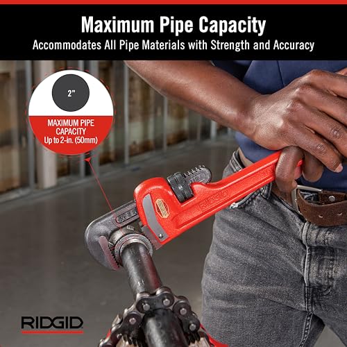 RIDGID 31015 Heavy-Duty Straight Pipe Wrench, 12" Sturdy Plumbing Wrench with Self Cleaning Threads and Hook Jaws, Red, Small - Image 4