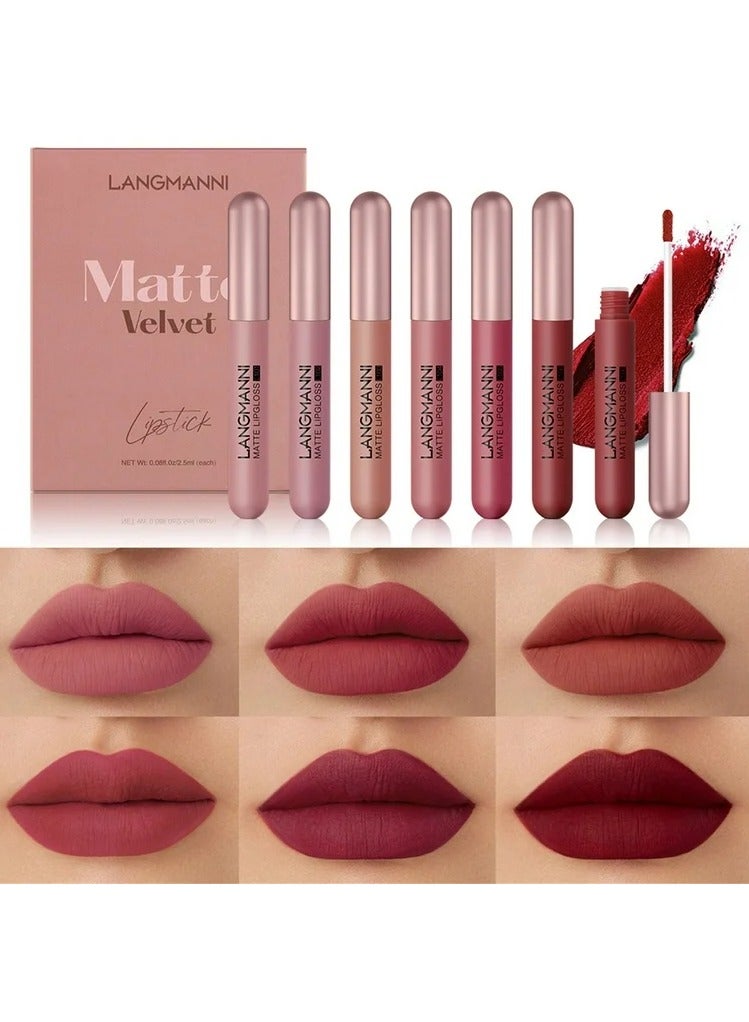 LANGMANNI 6Pcs Matte Velvet Lipstick Set Matte Liquid Lipliner Set Long Lasting and Rich Pigment Liquid Lipstick Lip Gloss Set Matte Finish Lipstick Capsule Tube Shape Lip Gloss Set  - Image 3