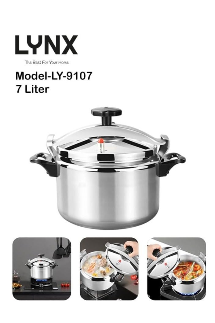 lynx Premium Aluminum Pressure Cooker for Gas and Electric Stove – Fast Cooking Pot with Locking Lid, Safe Pressure Cooker Design, Heat-Resistant Handles, Easy to Clean Kitchen Essential, Ideal for Rice, Meat, Soup, Legumes LY-9107 - Image 4