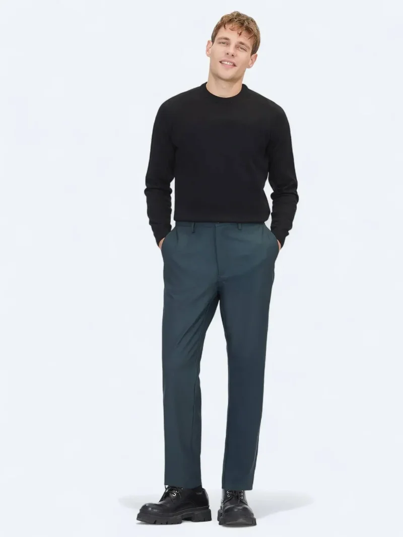 Kip Dark Teal Weaving Regular Fit Casual Trousers