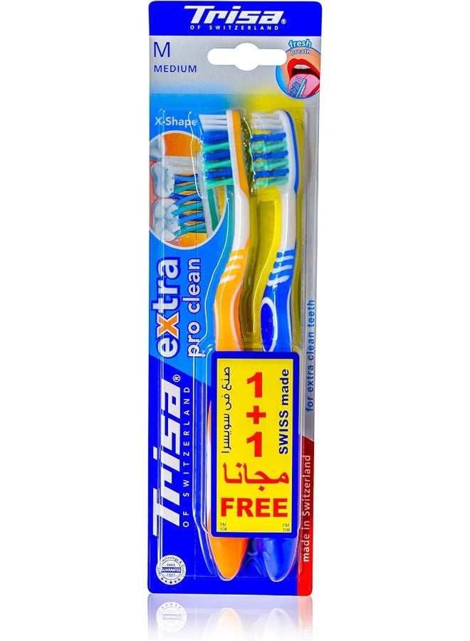TRISA فرشاة أسنان متوسطة للبالغين بشكل X من تريزا برو كلين - عبوة من 2 بألوان متنوعة - Image 3