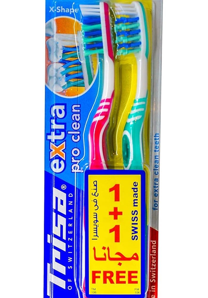 TRISA فرشاة أسنان متوسطة للبالغين بشكل X من تريزا برو كلين - عبوة من 2 بألوان متنوعة - Image 1