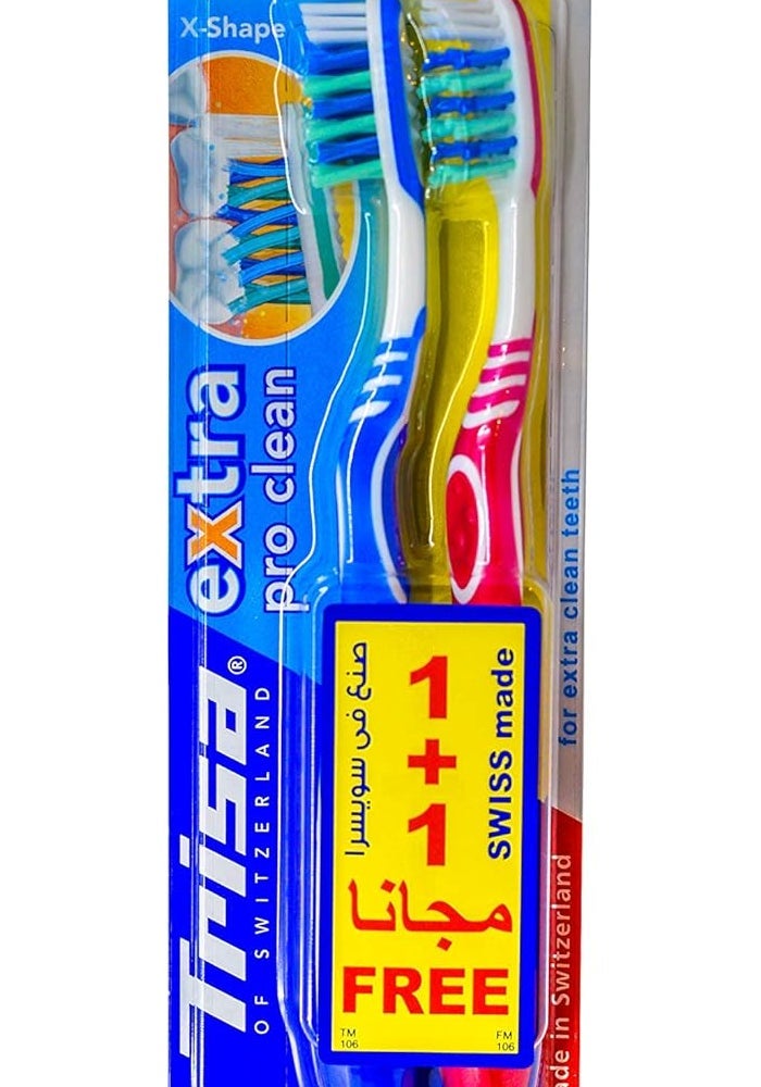TRISA فرشاة أسنان متوسطة للبالغين بشكل X من تريزا برو كلين - عبوة من 2 بألوان متنوعة - Image 2