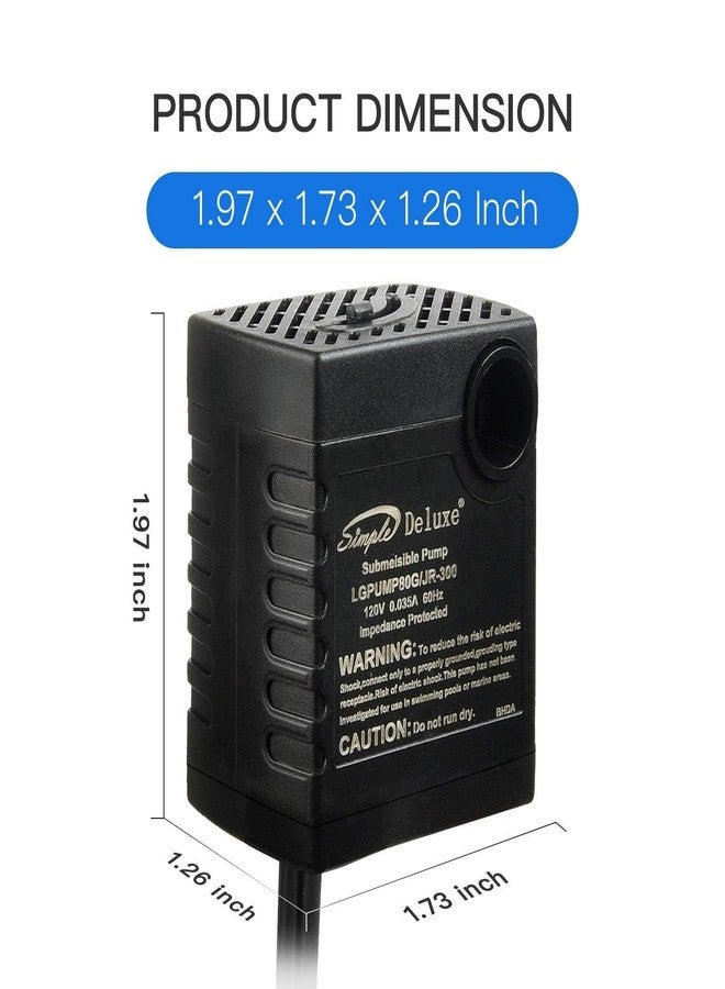 HealSmart 80 GPH Water Table Pump (300L/H, 3.6W) with 2 Nozzles, Ultra Quiet Fountain Pump with 2.6 ft, Perfect for Fish Tank, Aquarium, Ponds, Hydroponics, Black - Image 4
