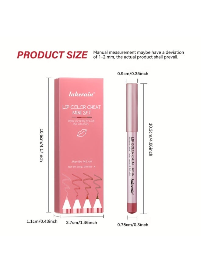 lakerain مجموعة مصغرة من 4 قطع لألوان الشفاه، محددات شفاه مقاومة للماء تدوم طويلاً، قلم أحمر شفاه لتحديد الشفاه، مجموعة أقلام أحمر شفاه كاملة اللون، قلم تحديد الشفاه، مجموعة ألوان الشفاه - Image 2