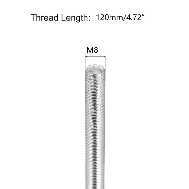 TOP-VIGOR 2Pcs M8-1.25 x 120mm Length Fully Threaded Rod, 304 Stainless Steel Right Hand Threaded Rods, Fully Studding Rod Bar for Anchor Bolts, Clamps, Hangers and U-Bolts - Image 2