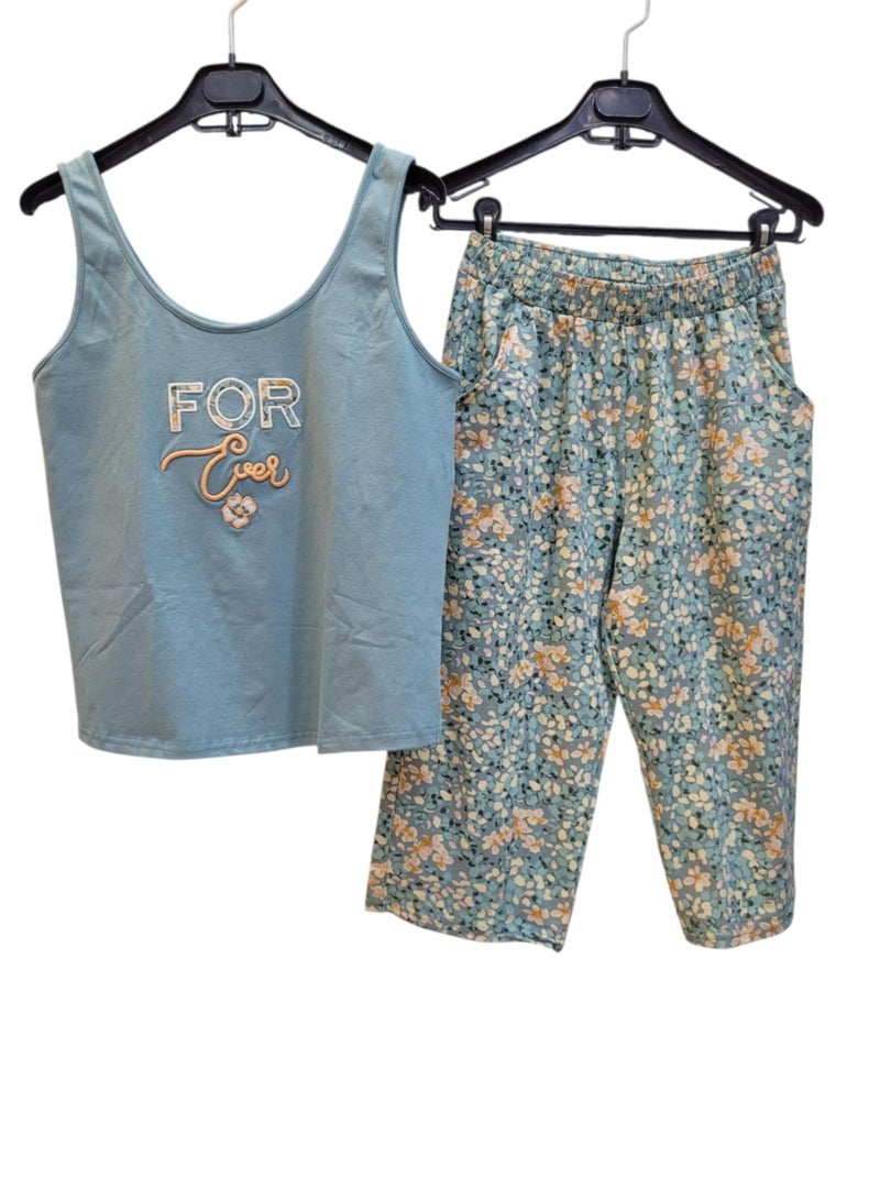 KERA Cotton women printed sleeveless with bermoda pajamas set - Image 2