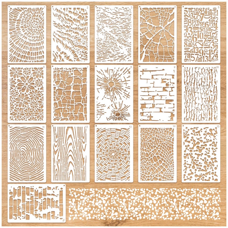 Boqon 16 Pieces Stencils for Painting, Abstract Texture Mixed Media Art Supplies Crafts Reusable Layering Stencil Brick Pattern Templates for Drawing Card Making Canvas Furniture Paper (Texture) - Image 1