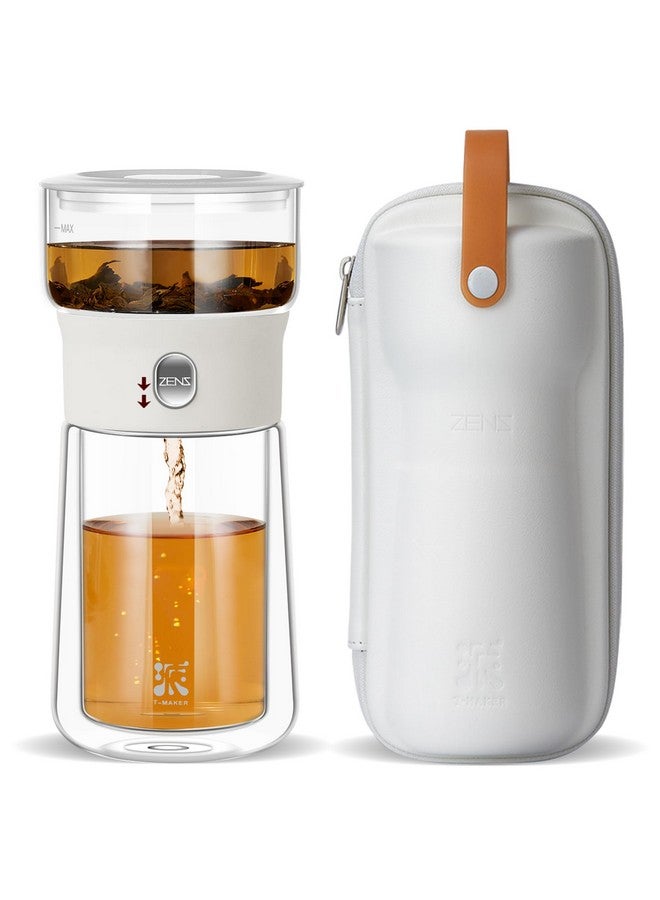 ZENS Modern Tea Pot, Glass Teapot with Infusers for Loose Tea Diffusers with One Touch Pouring, Cool Portable Tea Maker with Insulated Tea Mug and Travel Tea Kits for Tea Lover Gifts - Image 1